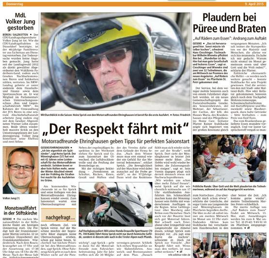Artikel aus der Geseker Zeitung vom April 2015 Zeitungsbericht April 2015